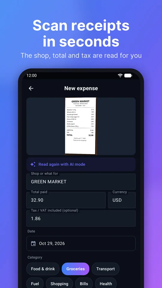 Receipts read in seconds