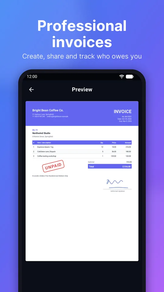 Professional invoices